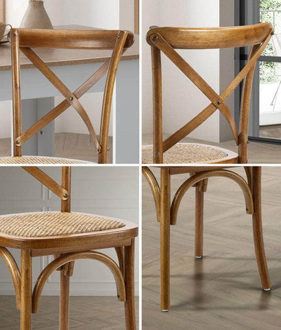4PCS Crossback Wooden Dining Chair Rattan Seat Walnut