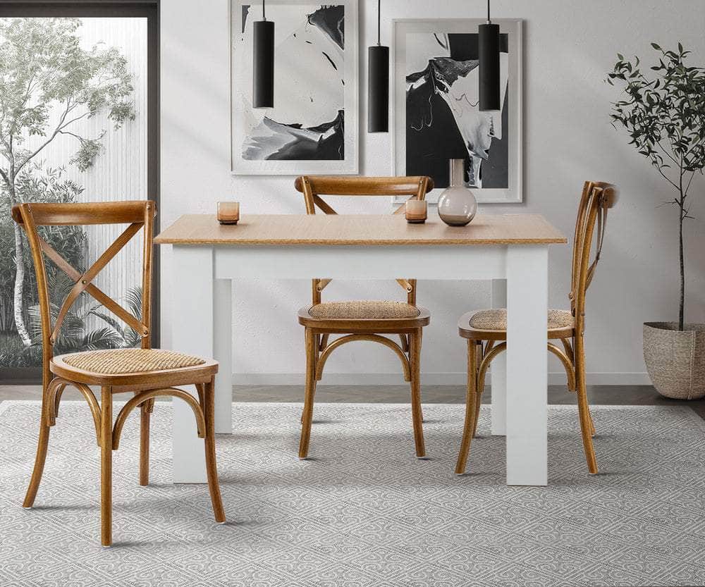 4PCS Crossback Wooden Dining Chair Rattan Seat Walnut
