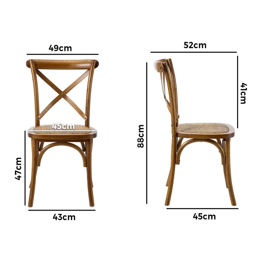4PCS Crossback Wooden Dining Chair Rattan Seat Walnut