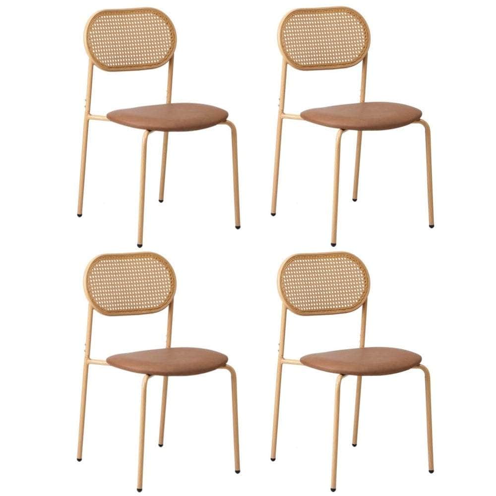 4PCS Dining Chair Rattan Furniture PU Leather Black/Brown