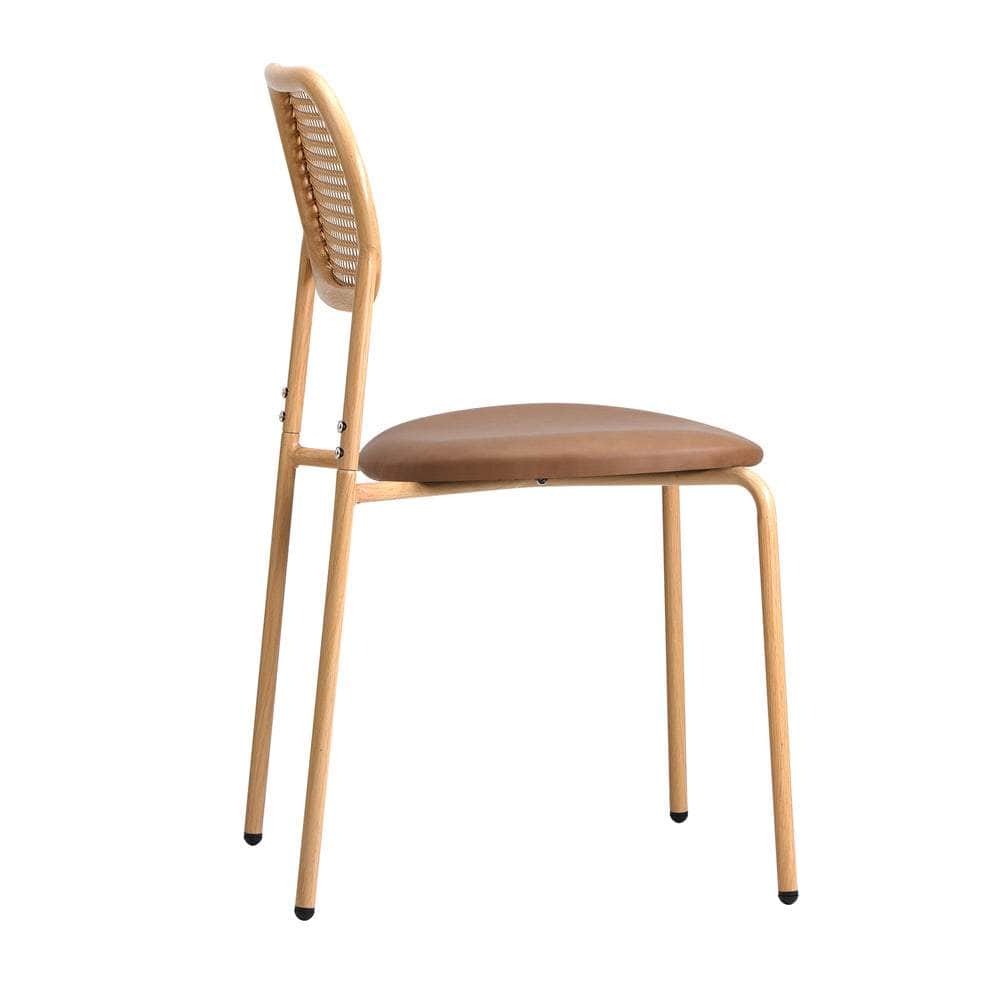 4PCS Dining Chair Rattan Furniture PU Leather Black/Brown