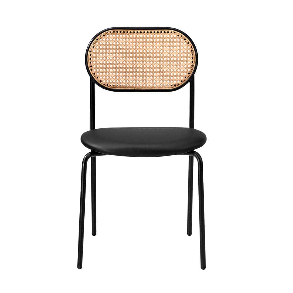 4PCS Dining Chair Rattan Furniture PU Leather Black/Brown