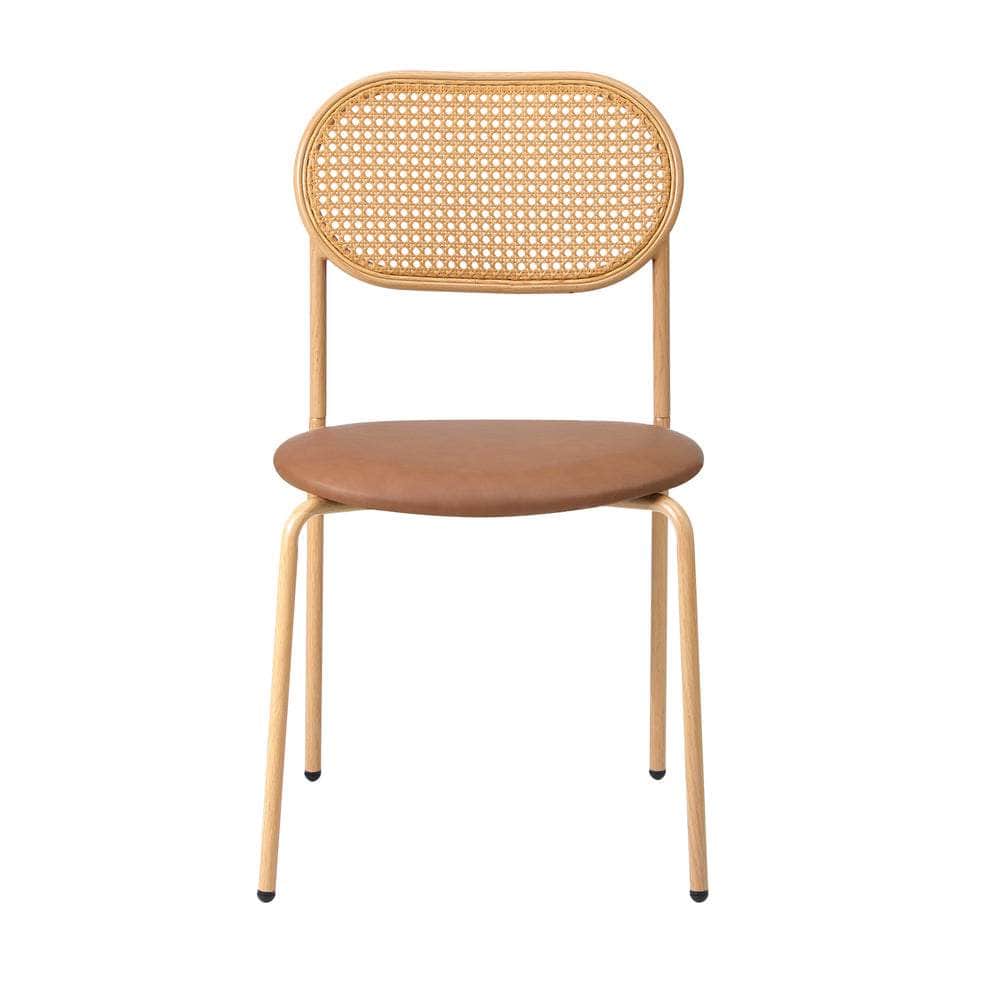 4PCS Dining Chair Rattan Furniture PU Leather Black/Brown