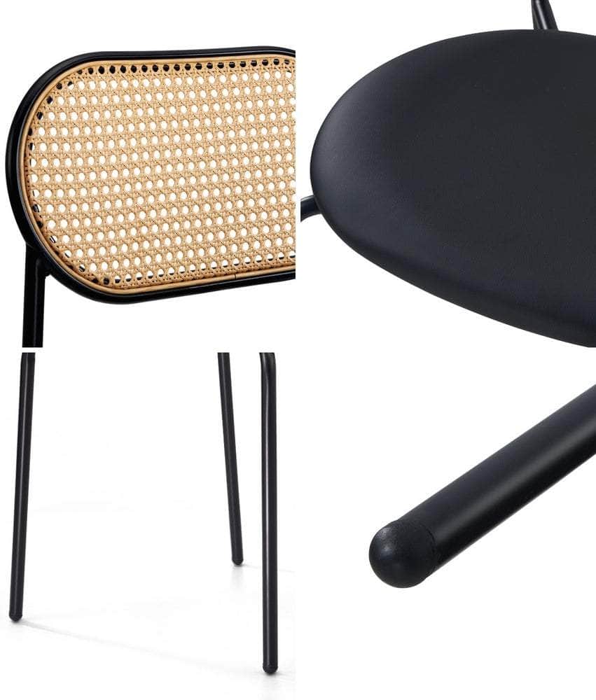 4PCS Dining Chair Rattan Furniture PU Leather Black/Brown