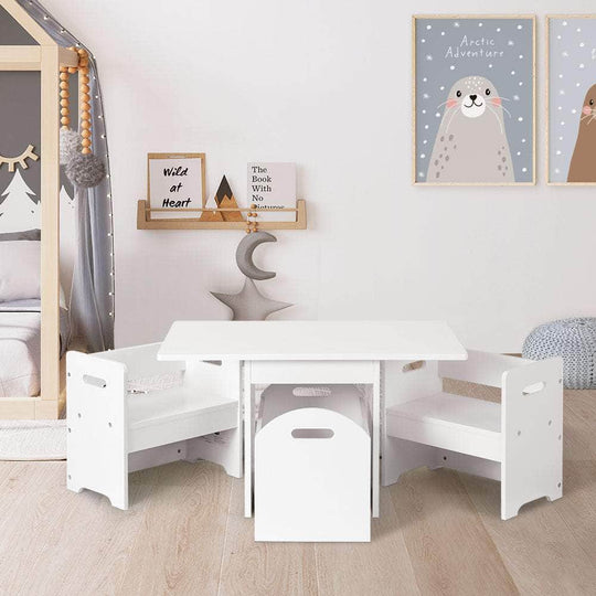 3Pcs Kids Table And Chairs Set Storage Toys Play Activity Desk, Pretend Play