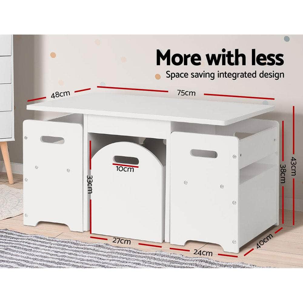 4PCS Kids Table and Chairs Set Storage Box Toys Play Desk Wooden Children