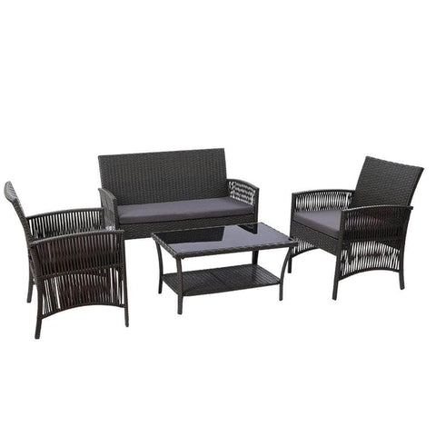 4Pcs Outdoor Sofa Set Wicker Harp Chair Table Garden Furniture Grey