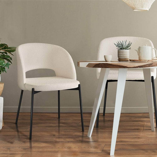 Dining Chair - 4x Armchair Dining Chair Sherpa White,Gold&Black