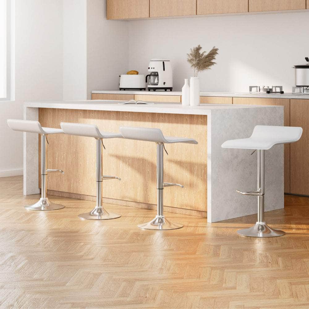 4x Bar Stools Adjustable Gas Lift Chairs White