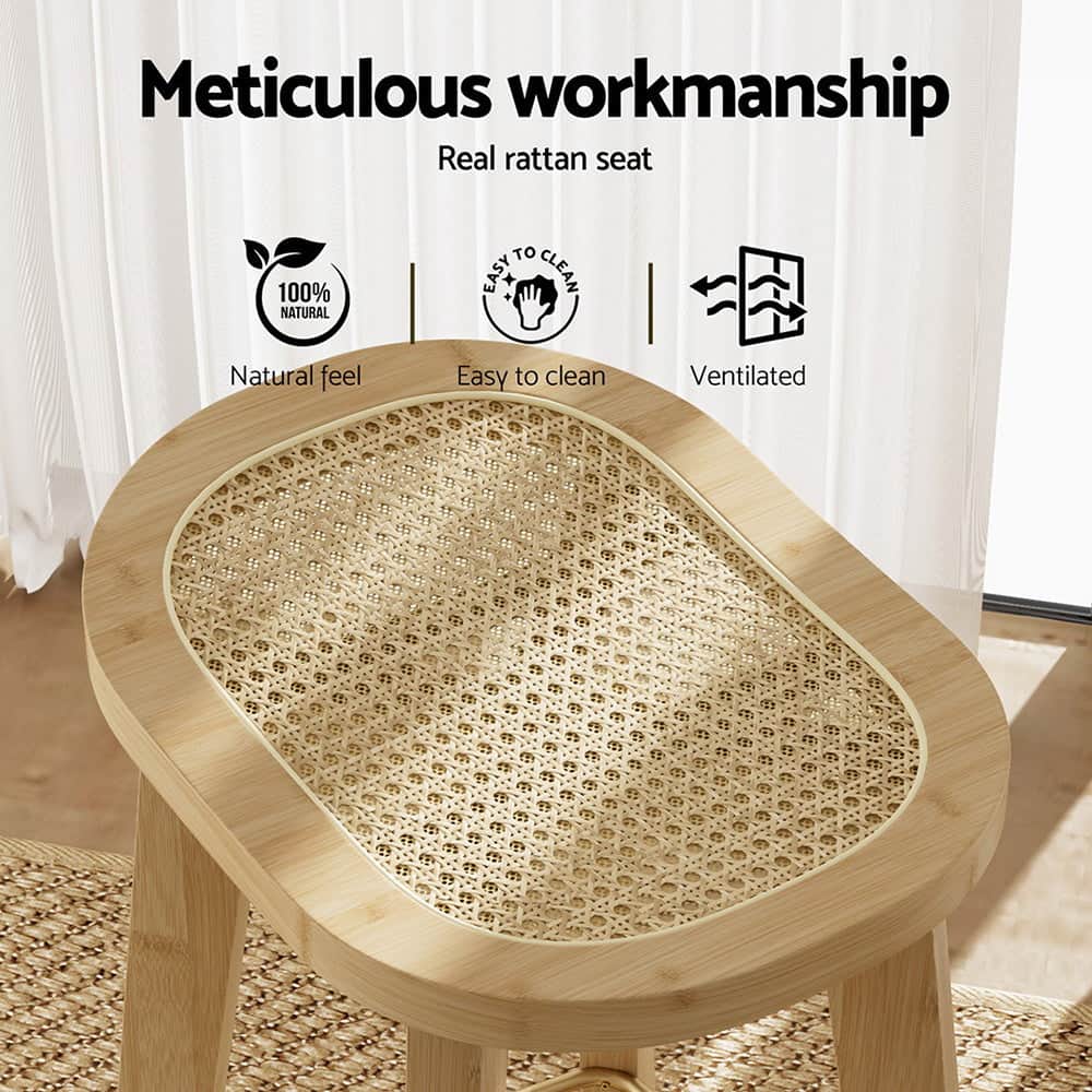 4X Bar Stools Bamboo Rattan Stool Counter Chair Kitchen Barstools