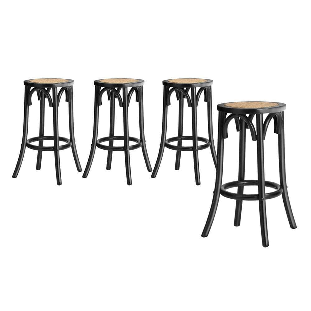 4x Bar Stools Dining Chair Rattan Seat Natural