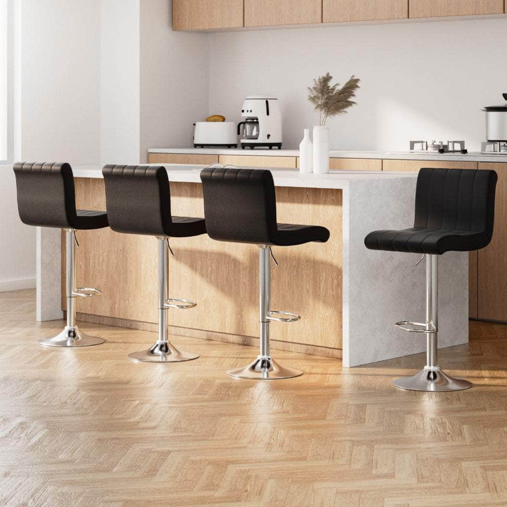 4x Bar Stools Gas Lift Leather Black