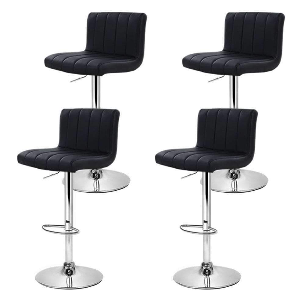 4x Bar Stools Gas Lift Leather Black
