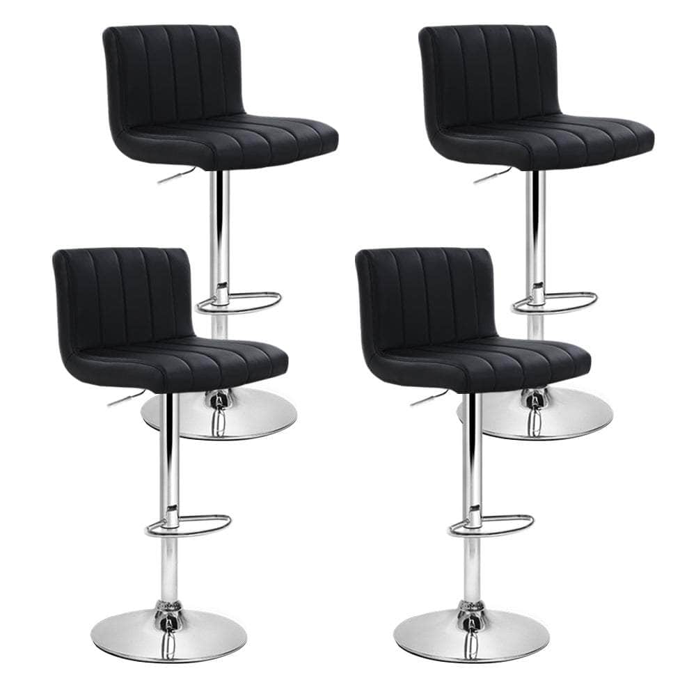 4x Bar Stools Gas Lift Leather Black
