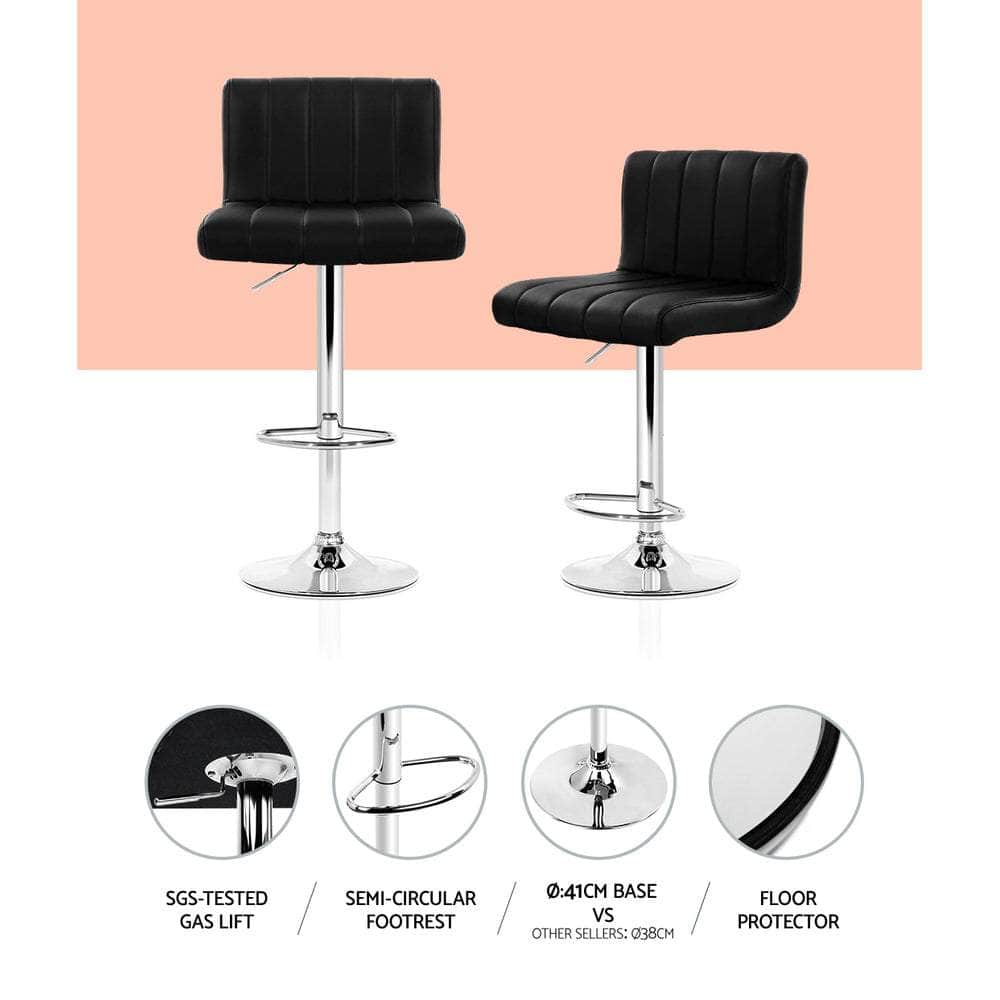 4x Bar Stools Gas Lift Leather Black