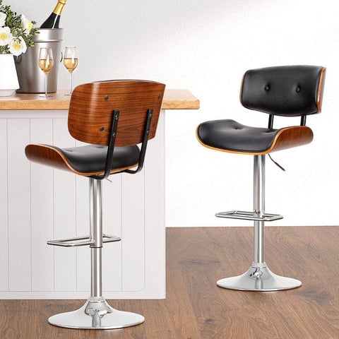 4x Bar Stools Gas Lift Leather Black