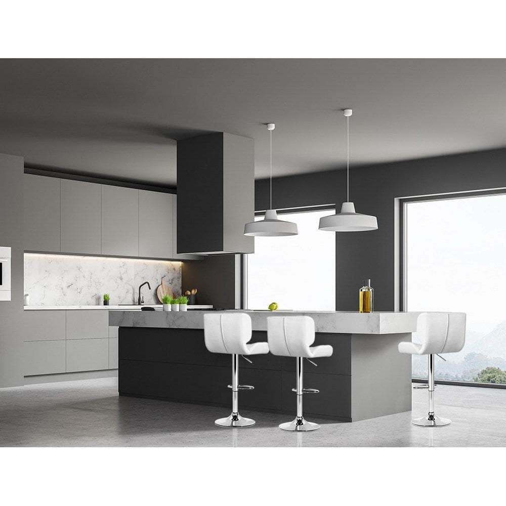4x Bar Stools Gas Lift Leather Padded White