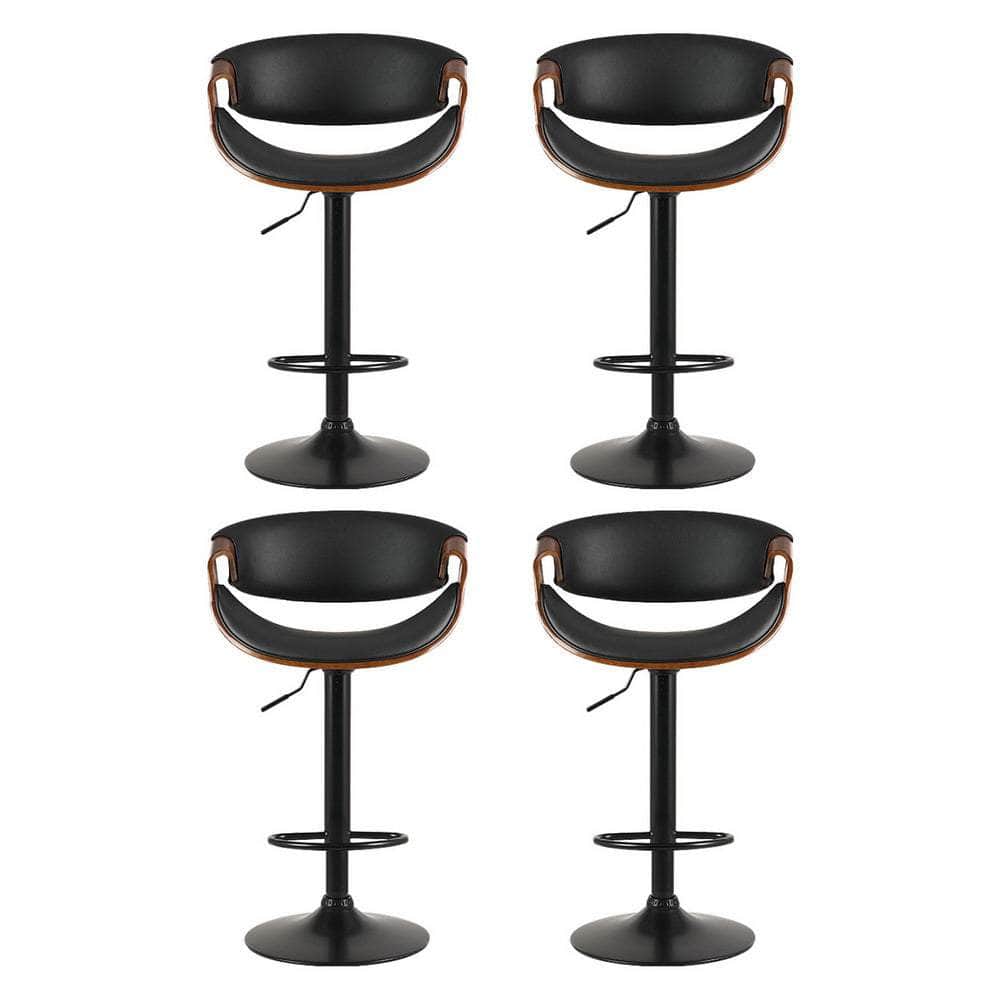 4x Bar Stools Gas Lift Leather w/Armrest