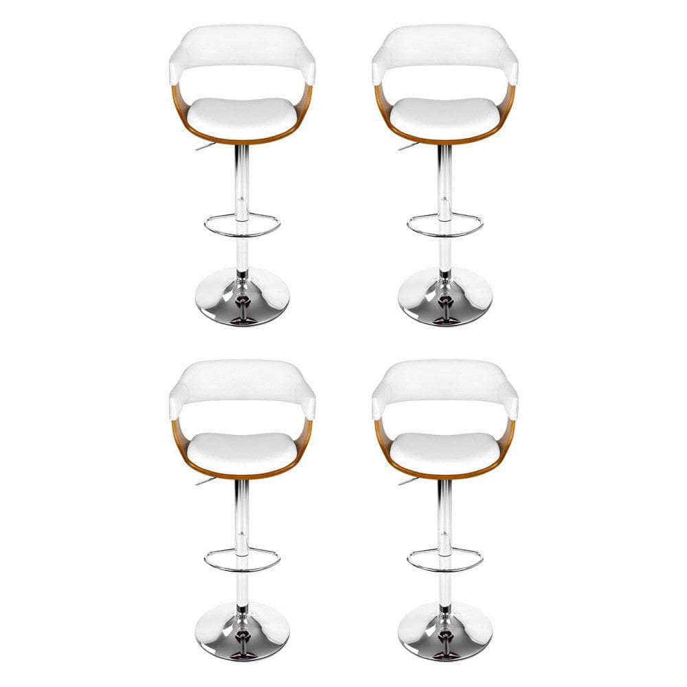 4x Bar Stools Gas Lift Leather with Armrest White
