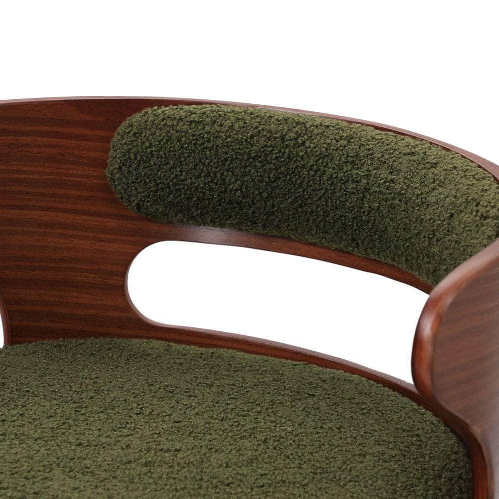 4x Bar Stools Gas Lift Swivel Chairs Wooden Boucle Green