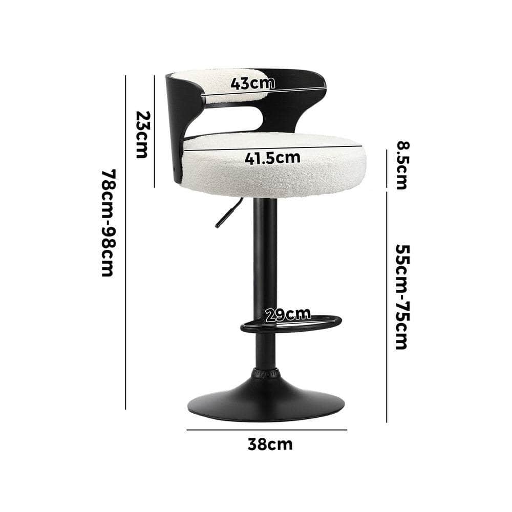 4x Bar Stools Gas Lift Swivel Wooden Chairs with White Boucle Seats