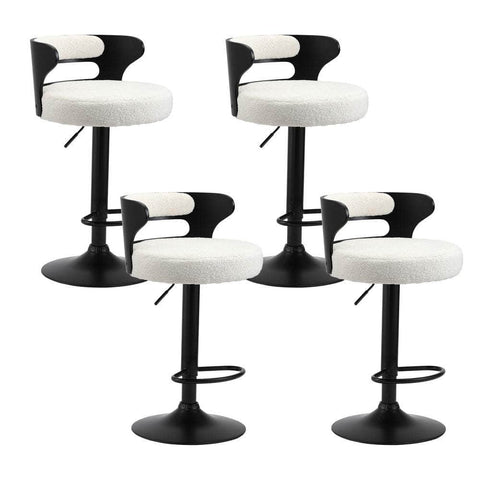 4x Bar Stools Gas Lift Swivel Wooden Chairs with White Boucle Seats