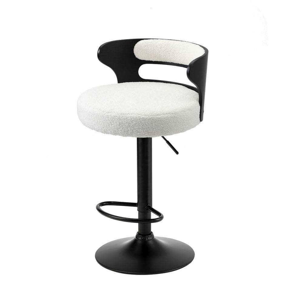 4x Bar Stools Gas Lift Swivel Wooden Chairs with White Boucle Seats