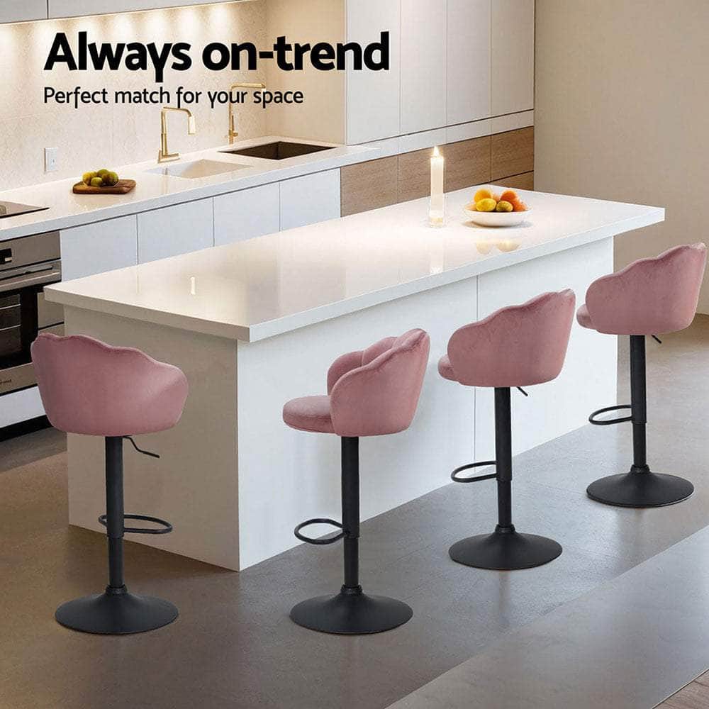 4X Bar Stools Gas Lift Velvet Blue/Green/Pink