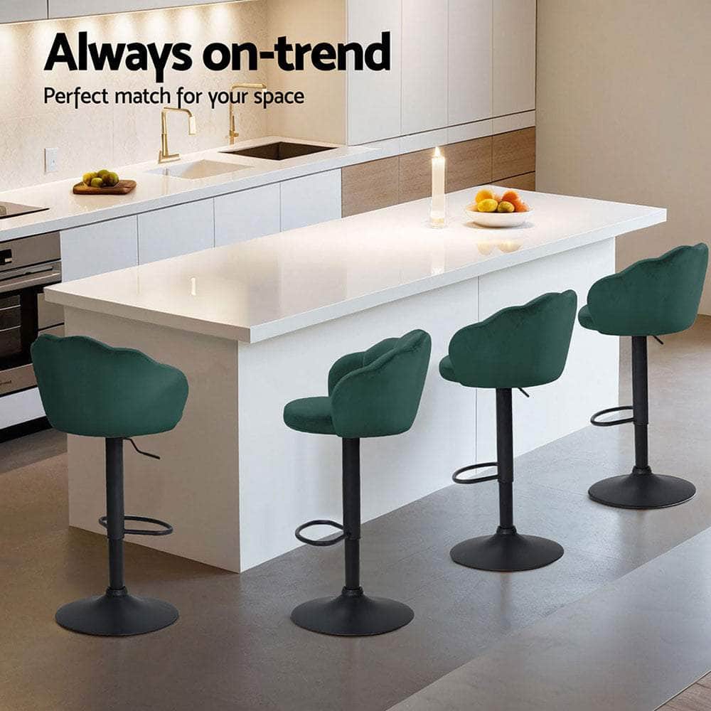 4X Bar Stools Gas Lift Velvet Blue/Green/Pink
