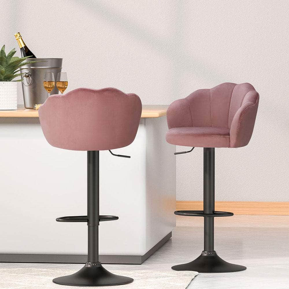 4X Bar Stools Gas Lift Velvet Blue/Green/Pink