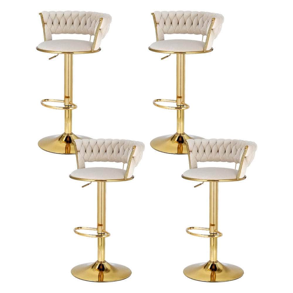 4X Bar Stools Gas Lift Velvet Woven Backrest Ivory