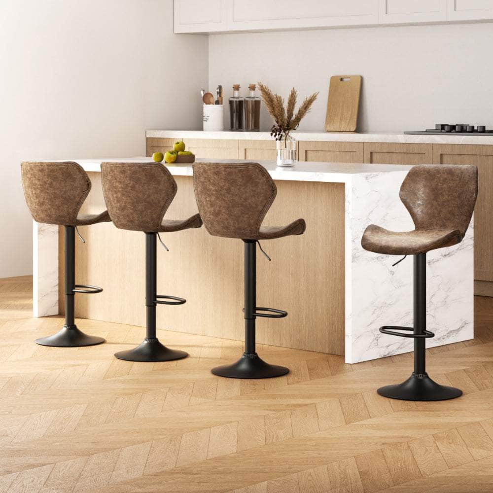 4X Bar Stools Gas Lift Vintage Leather Black/Brown