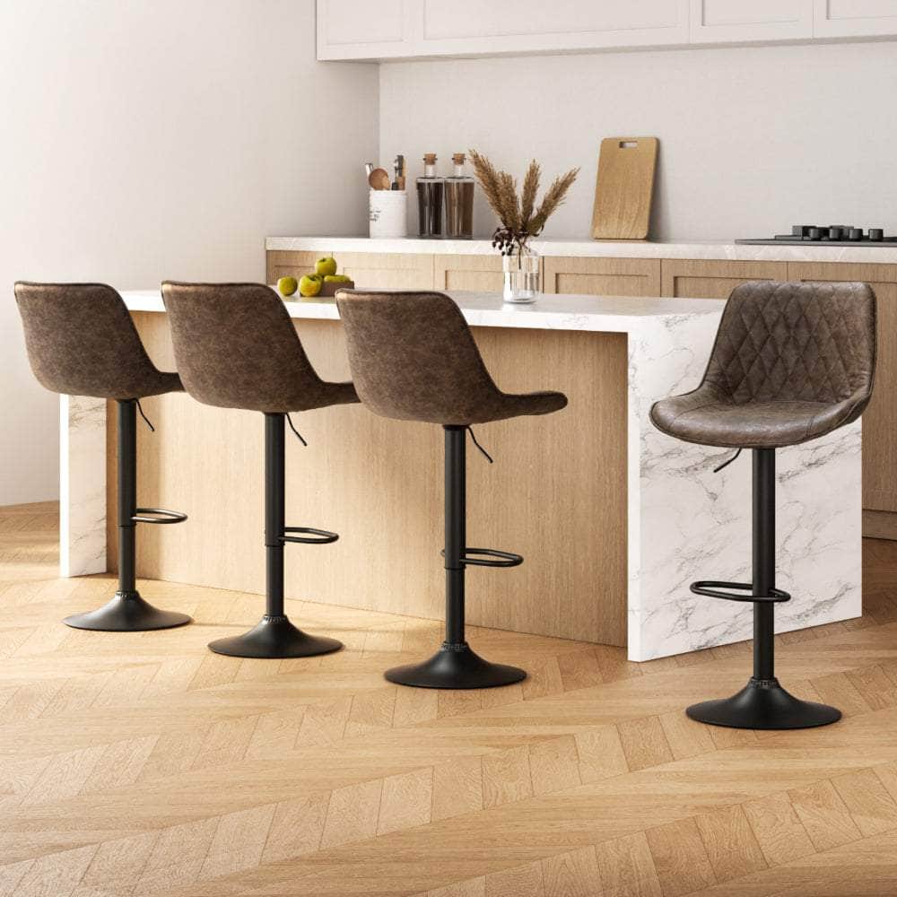 4X Bar Stools Gas Lift Vintage Leather Black/Brown