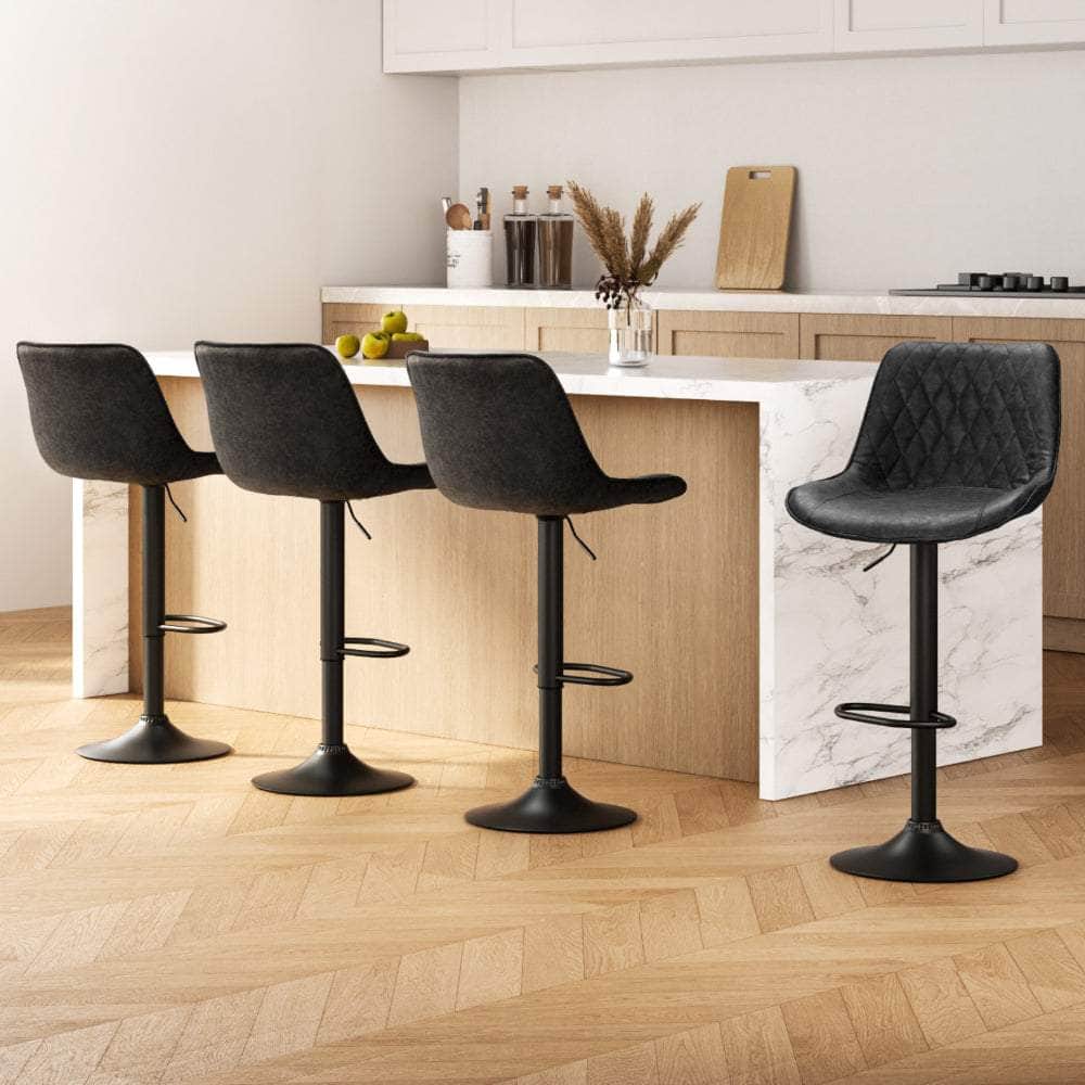 4X Bar Stools Gas Lift Vintage Leather Black/Brown