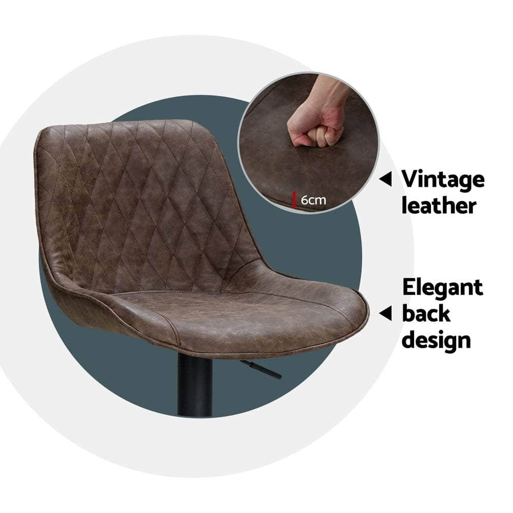 4X Bar Stools Gas Lift Vintage Leather Black/Brown