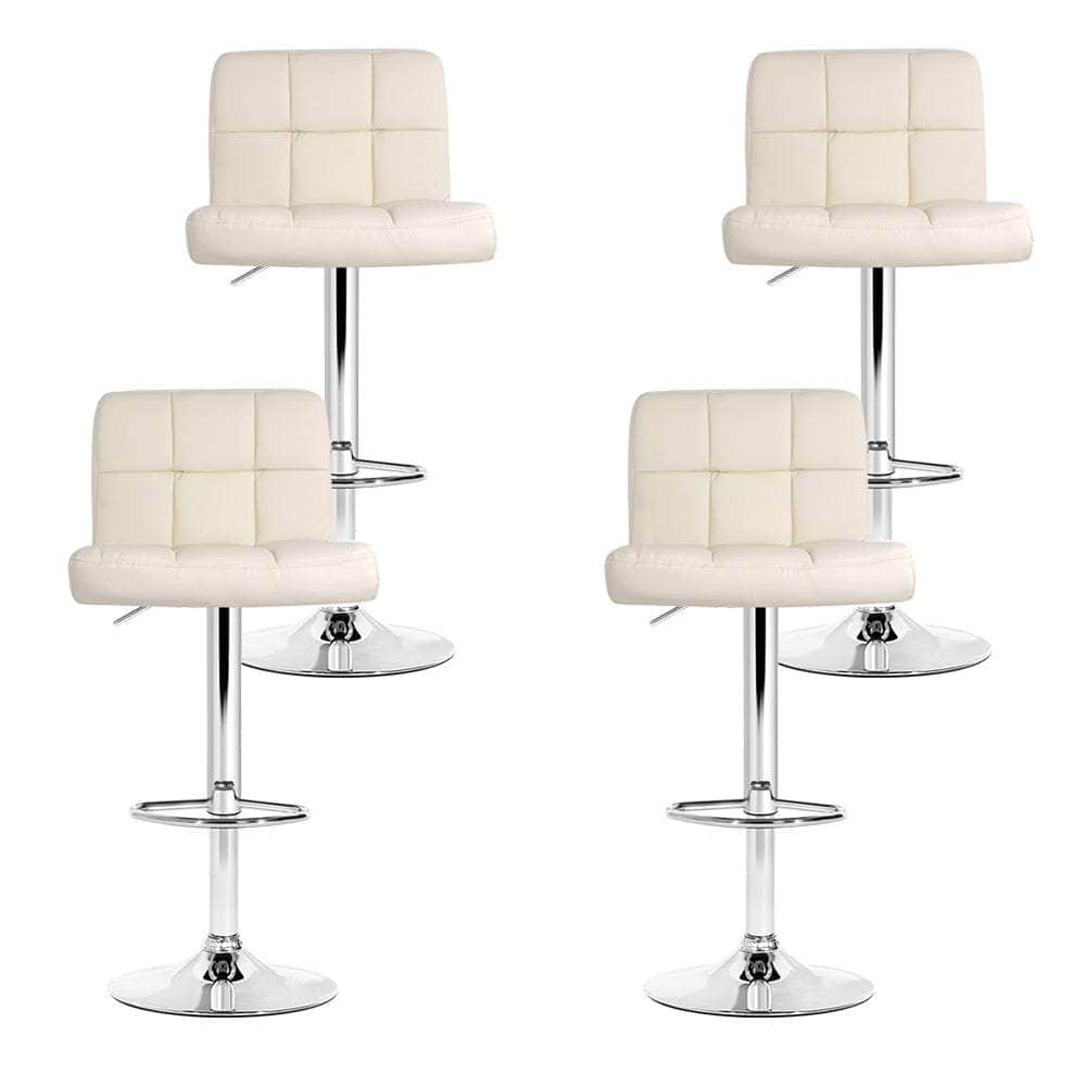 4x Bar Stools Leather Gas Lift Beige