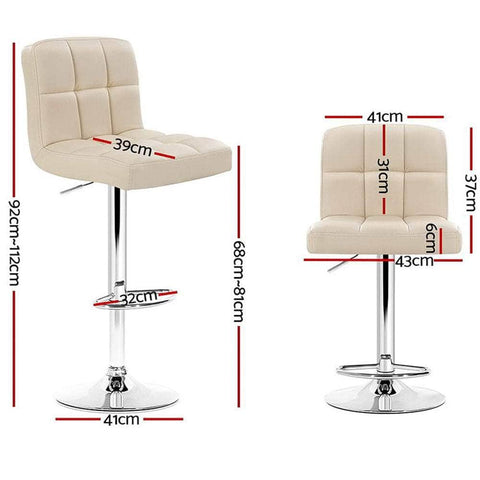 4x Bar Stools Leather Gas Lift Beige
