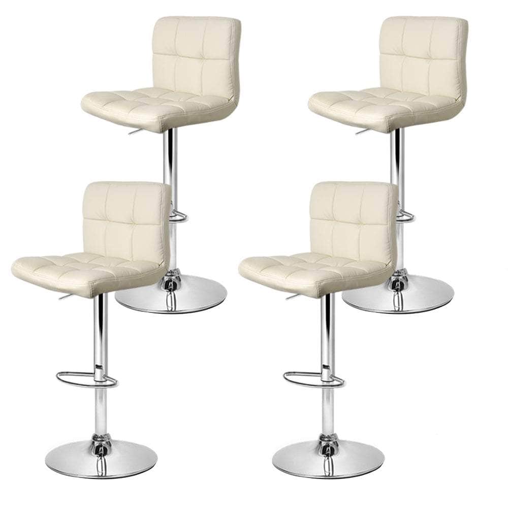 4x Bar Stools Leather Gas Lift Beige