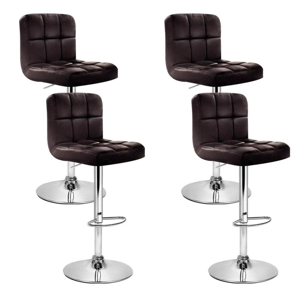 4x Bar Stools Leather Gas Lift Brown