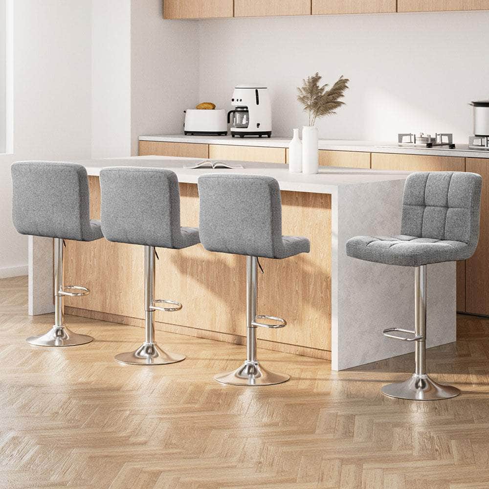 4x Bar Stools Leather Gas Lift Grey