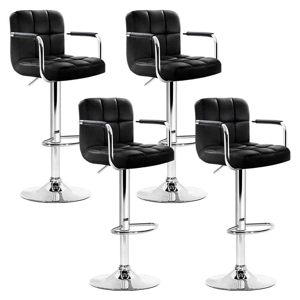 4x Bar Stools Leather Gas Lift w/Armrest Black