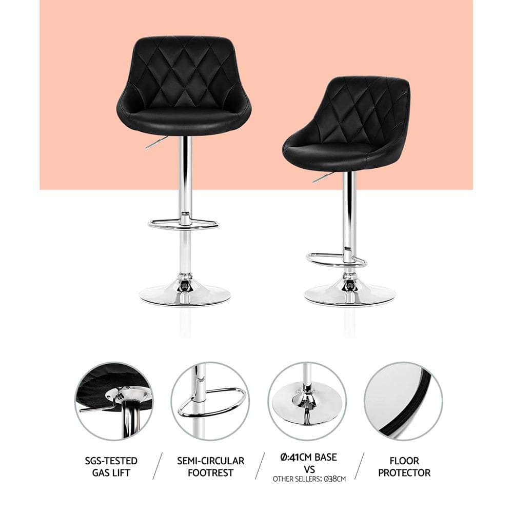 4x Bar Stools Leather Padded Gas Lift Black