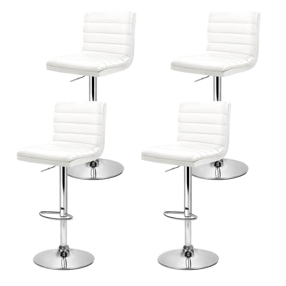 4x Bar Stools Padded Leather Gas Lift White