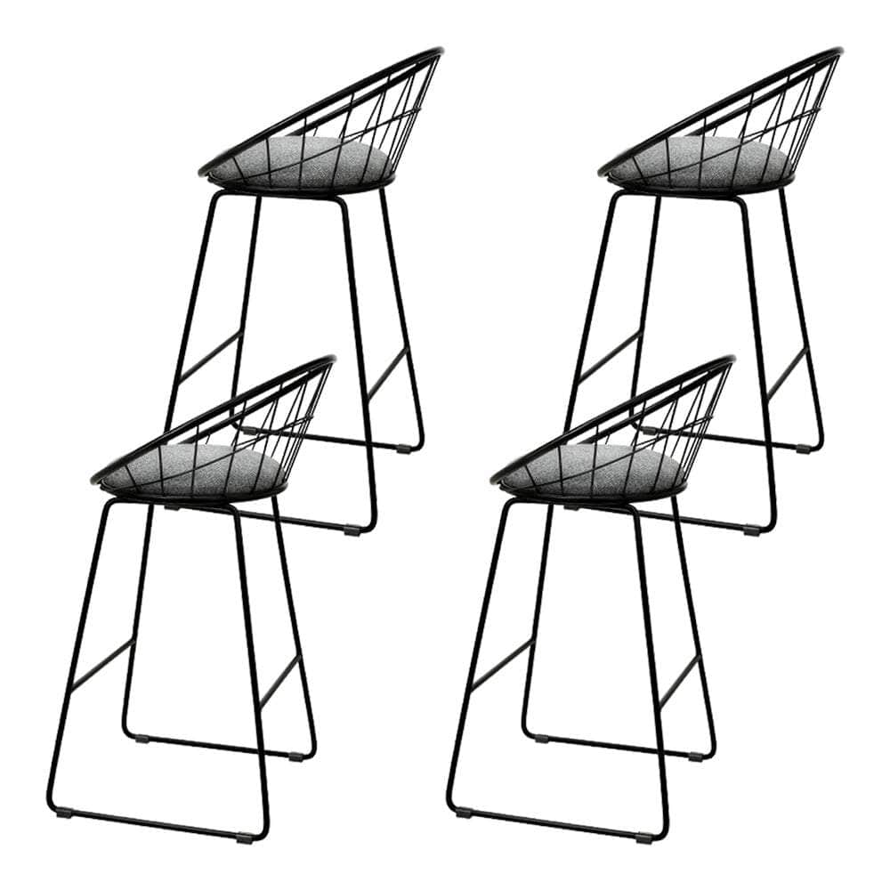 4x Bar Stools Padded Seat Metal