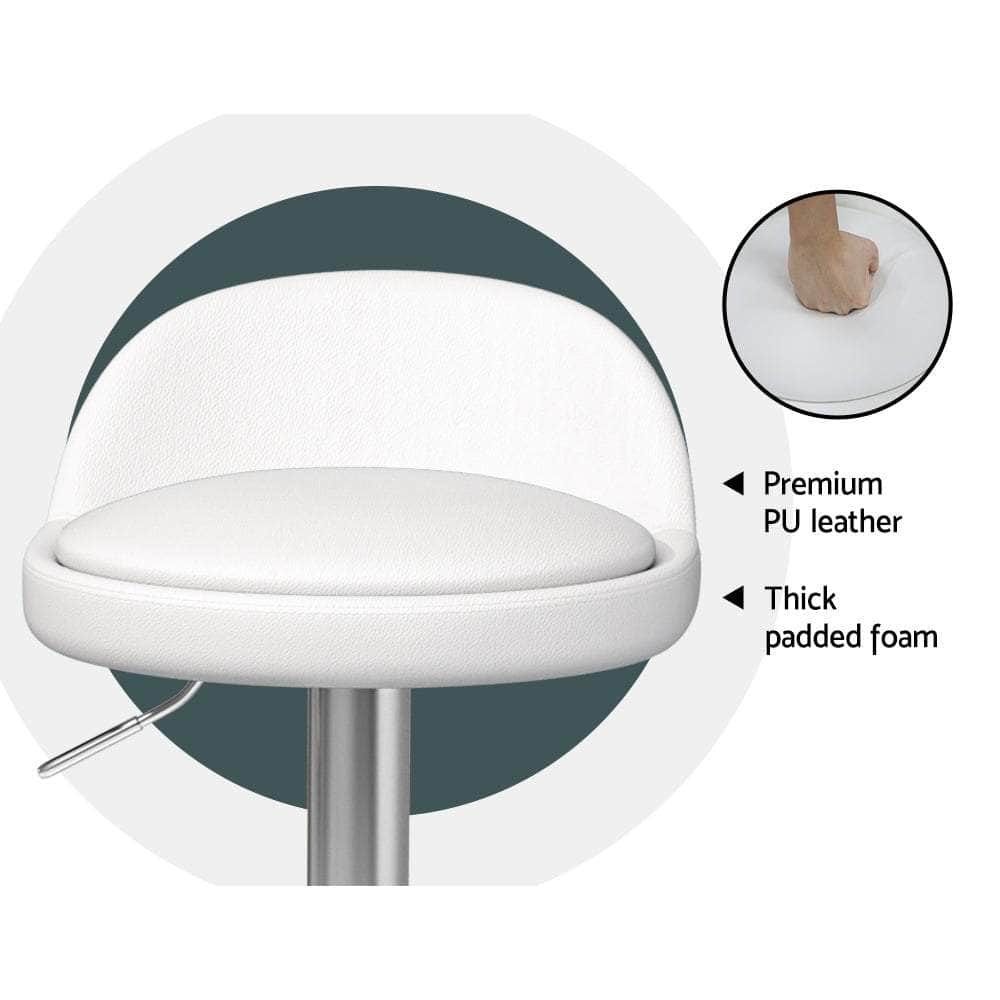 4X Bar Stools Pu Leather Gas Lift White