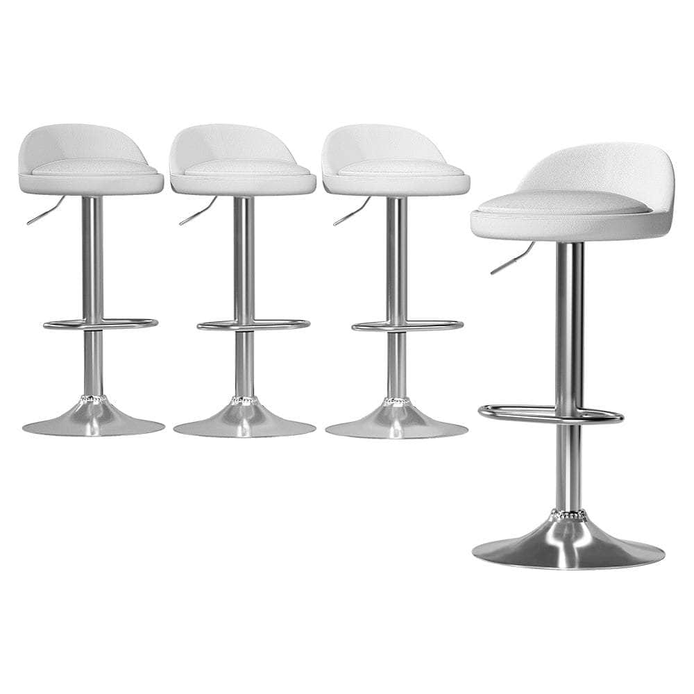 4X Bar Stools Pu Leather Gas Lift White