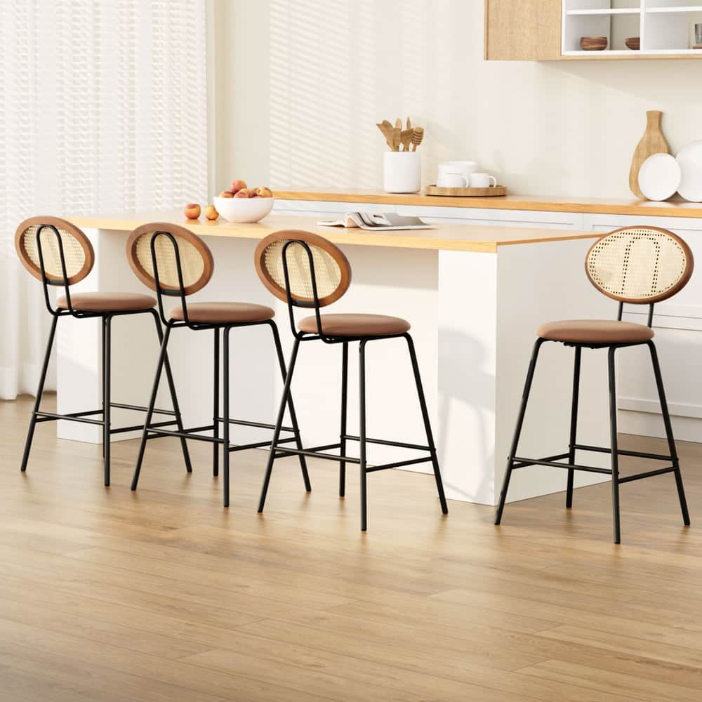 4X Bar Stools Pu Leather Stools Brown