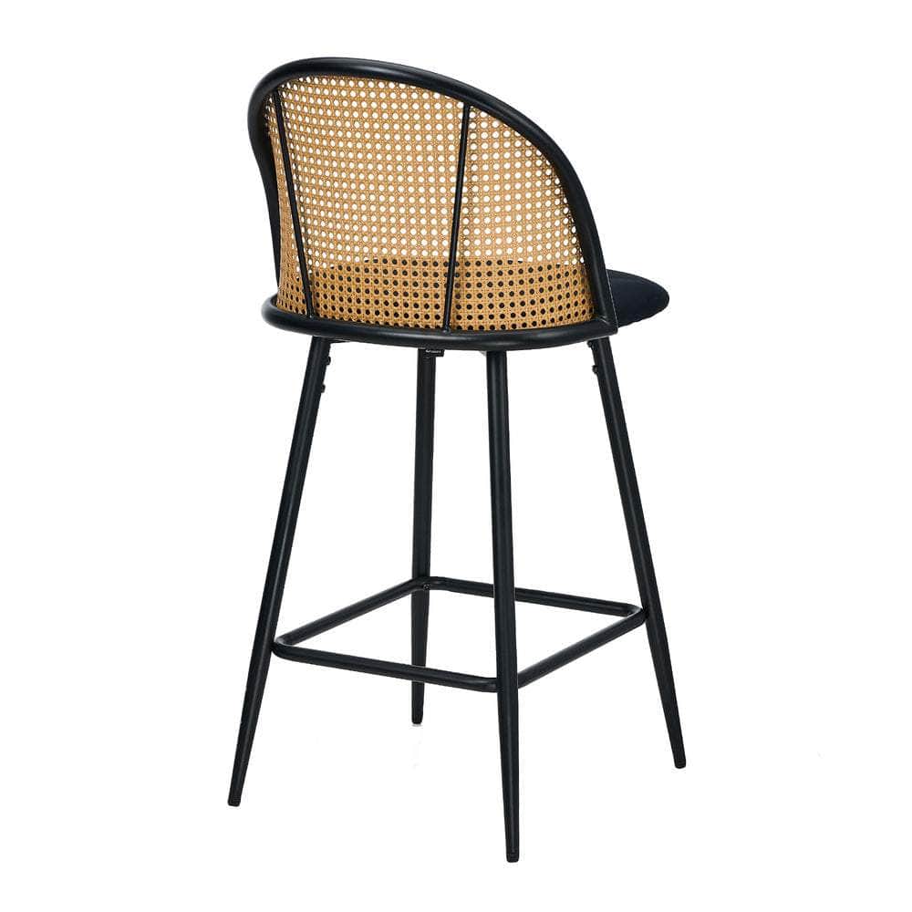 4x Bar Stools Rattan Dining Chair Velvet Black