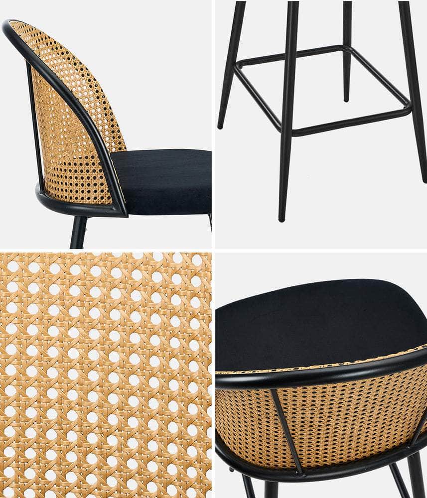 4x Bar Stools Rattan Dining Chair Velvet Black