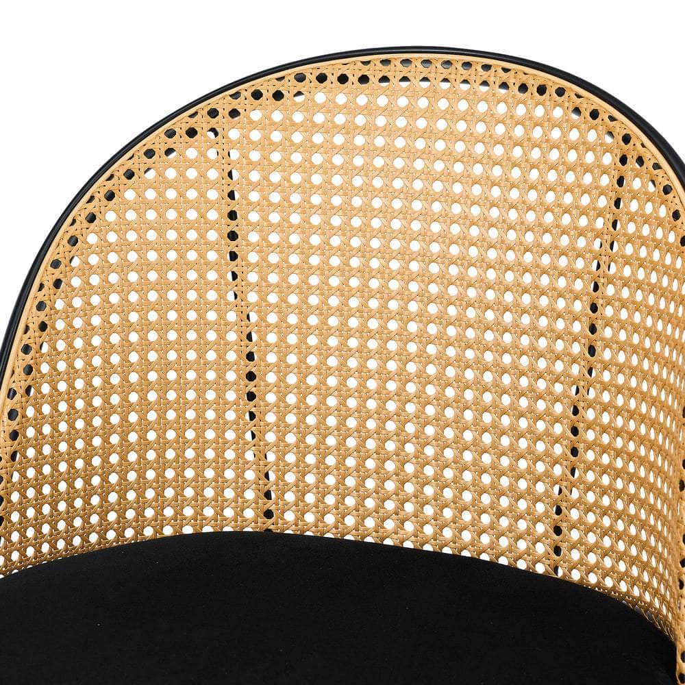 4x Bar Stools Rattan Dining Chair Velvet Black